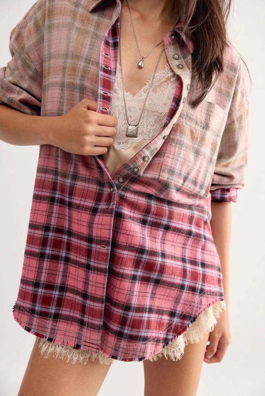 Free People Lexi Plaid Button Down Shirt Size Small NWT